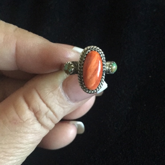 Jewelry - Sterling silver coral and turquoise ring size 7